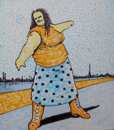 Disegno intitolato "Follow me" da Milto Sideris, Opera d'arte originale, Pennarello