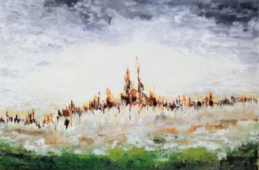 Pintura titulada "City under the storm" por Silvia Sas, Obra de arte original, Acrílico Montado en Bastidor de camilla de ma…