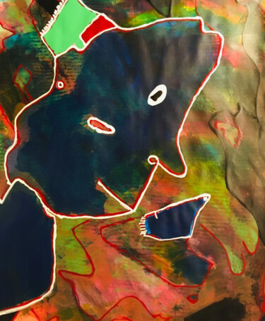 Schilderij getiteld "GOUM GOUM" door Aristide Ngotta, Origineel Kunstwerk, Acryl Gemonteerd op Frame voor houten brancard