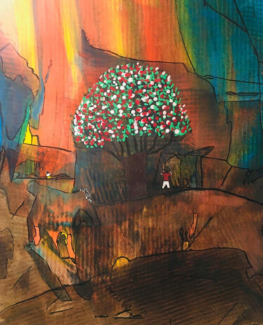 Schilderij getiteld "Haladanbo" door Aristide Ngotta, Origineel Kunstwerk, Acryl Gemonteerd op Frame voor houten brancard