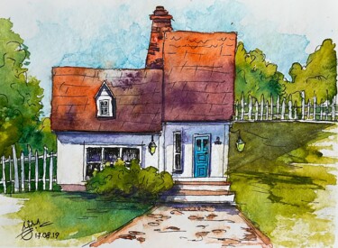 Welcome Home Schilderij getiteld "Welcome Home" door Julie Wintertale, Origineel Kunstwerk, Aquarel