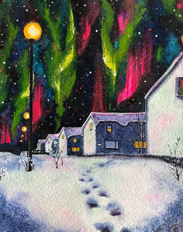 Peinture intitulée "Beneath the Norther…" par Julie Wintertale, Œuvre d'art originale, Aquarelle