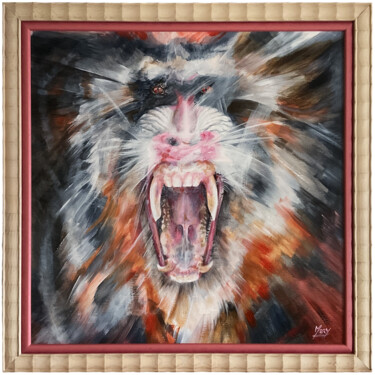 Pittura intitolato "Mon Mandrill" da Mary Waltz, Opera d'arte originale, Acrilico Montato su Cartone