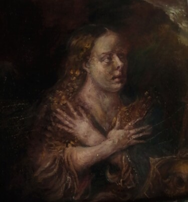 Painting titled "The Penitent Magdal…" by Amazeigh Bouzékri, Original Artwork, Oil Mounted on Wood Panel
