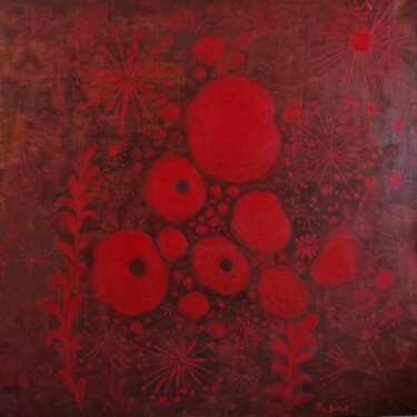 Le champs rouge Schilderij getiteld "Le champs rouge" door Pauline De Belleville, Origineel Kunstwerk, Acryl Gemonteerd op Frame voor houten…