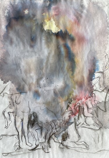 Disegno intitolato "Untitled Drawing 3" da Gela Mikava, Opera d'arte originale, Acquarello