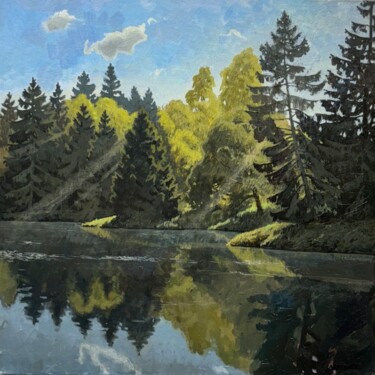 绘画 标题为“Lake in the forest” 由Matvey Dergachev, 原创艺术品, 油