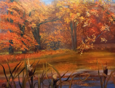 Peinture intitulée "Overgrown pond" par Olga Nikolaeva, Œuvre d'art originale, Huile