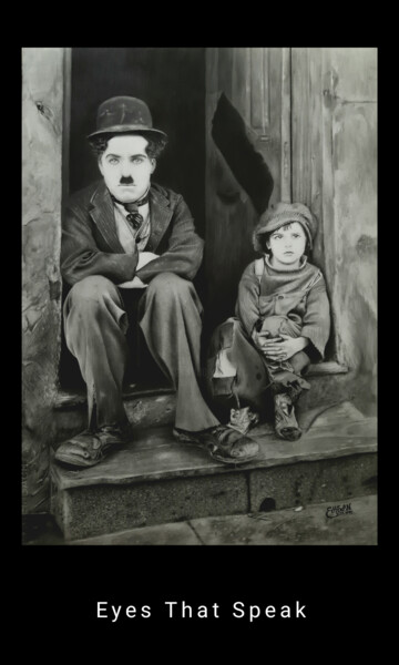 제목이 "Eyes That Speak"인 그림 Esmo로, 원작, 연필 나무 들것 프레임에 장착됨