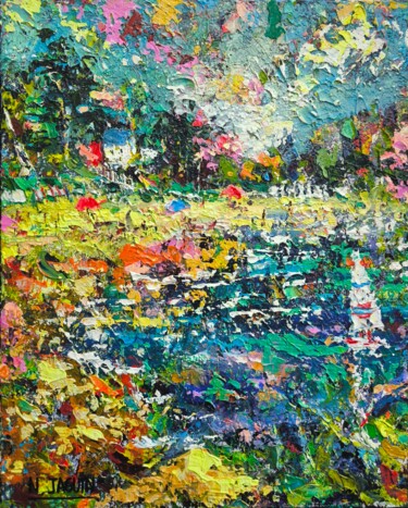 "Le bonheur bleu 13" başlıklı Tablo Nathalie Jaguin tarafından, Orijinal sanat, Akrilik Ahşap panel üzerine monte edilmiş