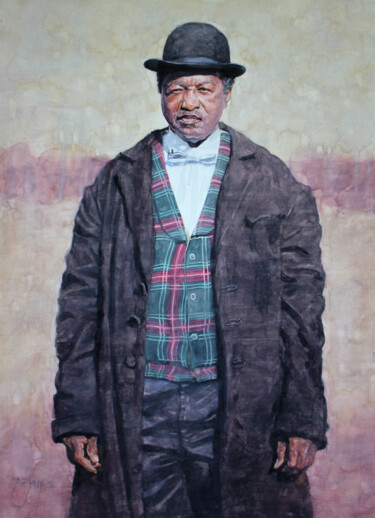"Man in Coat" Schilderij getiteld ""Man in Coat"" door Bill James Family Estate-Jo Ann James Trustee, Origineel Kunstwerk, Aquarel