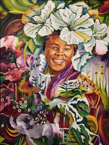 Peinture intitulée "Wangari Muta Maathai" par Marianne Kiciak, Œuvre d'art originale, Huile