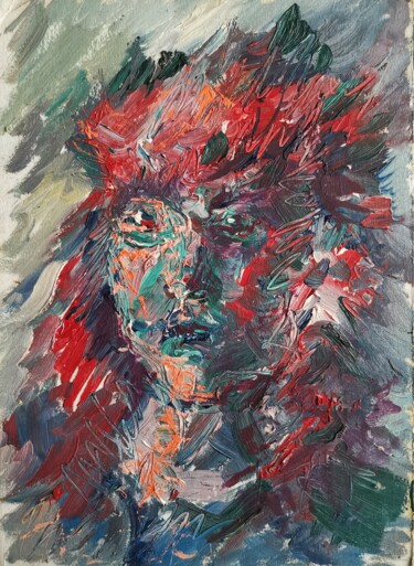 Portrait in color. Expression. Audacity. Red. Blue Painting titled "Portrait in color.…" by Allen Light, Original Artwork, Oil