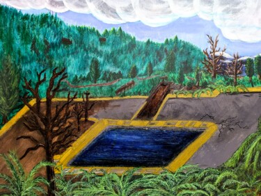 Painting titled "Beacon in Reflection" by C.R. Kunferman, Original Artwork, Acrylic Mounted on Wood Panel