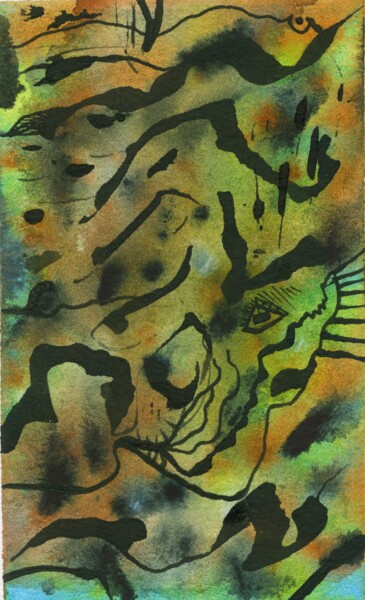 green ii Prenten & gravures getiteld "green ii" door Lya Helia, Origineel Kunstwerk, Aquarel