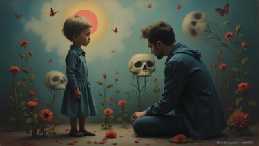 Digital Arts titled "When the Child Spea…" by Renato Segrini Queiroz, Original Artwork, Digital Painting Mounted on Wood Str…