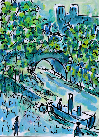 Peinture intitulée "Quai de la Tournelle" par Jean Mirre, Œuvre d'art originale, Huile