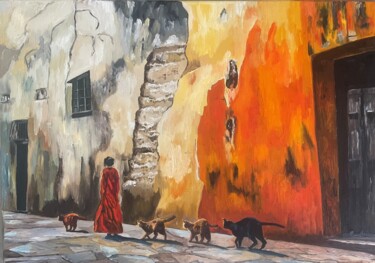 "Colorful Old City A…" başlıklı Tablo Victoria Kukuy tarafından, Orijinal sanat, Petrol Ahşap Sedye çerçevesi üzerine monte…