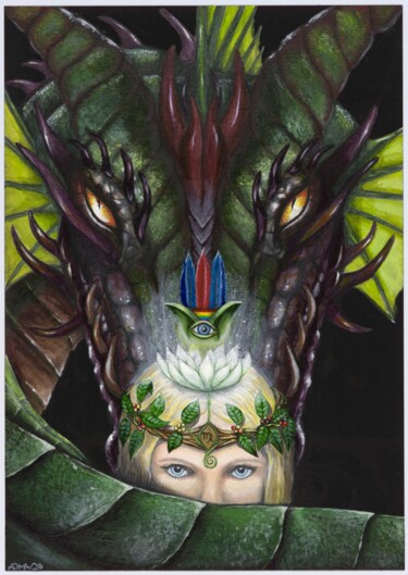 绘画 标题为“Dragon-Virgo” 由Marta Csilla Adorjan (ADMACS), 原创艺术品, 丙烯 安装在木板上