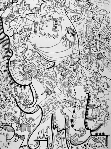 Disegno intitolato "Petit pas, grand pas" da Sodoare, Opera d'arte originale, Inchiostro