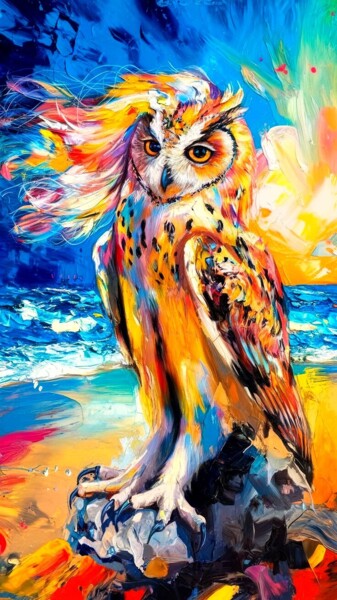 Arts numériques intitulée "hibou au vent" par Dinem, Œuvre d'art originale, Image générée par l'IA