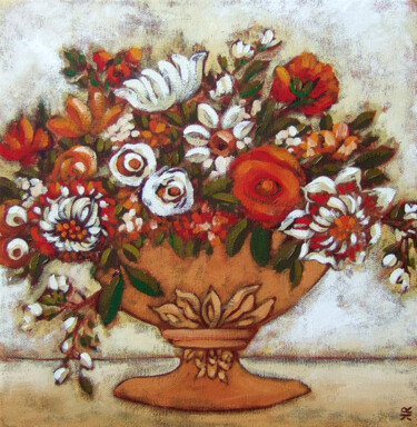 제목이 "Summer Blooms II"인 미술작품 Karen Rieger로, 원작, 기름 나무 들것 프레임에 장착됨
