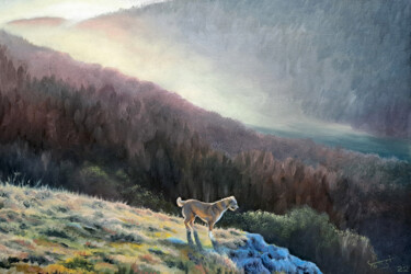 Painting titled "Into the Valley" by Tomsi, Original Artwork, Oil Mounted on Wood Panel