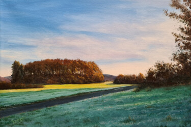 Painting titled "After Dawn" by Tomsi, Original Artwork, Oil Mounted on Wood Stretcher frame