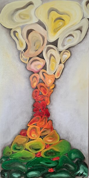 Painting titled "Tempo-1" by Silvia Sas, Original Artwork, Oil Mounted on Wood Stretcher frame