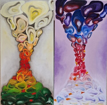 Painting titled "Tempo-1&2" by Silvia Sas, Original Artwork, Oil Mounted on Wood Stretcher frame