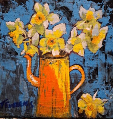 Schilderij getiteld "Cafetière orange au…" door Stephane Texereau, Origineel Kunstwerk, Olie Gemonteerd op Frame voor houten…