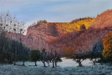 Painting titled "Old Orange Quarry" by Tomsi, Original Artwork, Oil Mounted on Wood Stretcher frame