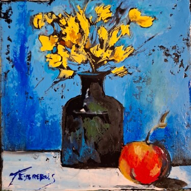 Peinture intitulée "vase noir et fleurs…" par Stephane Texereau, Œuvre d'art originale, Huile Monté sur Châssis en bois