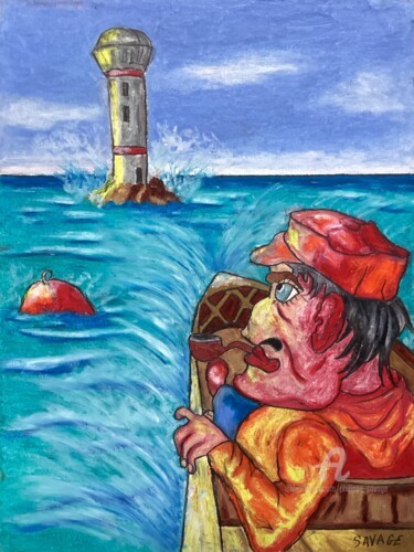 Peinture intitulée "LE GARDIEN DE PHARE" par Philippe Savage, Œuvre d'art originale, Pastel