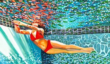 Swimmer / 156 x 90 cm Peinture intitulée "Swimmer / 156 x 90…" par Alexandra Djokic, Œuvre d'art originale, Acrylique
