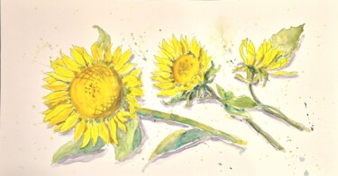 绘画 标题为“Three sunflowers” 由Olena Zhylenko, 原创艺术品, 水彩