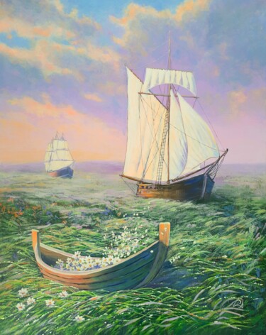 绘画 标题为“Green Sea” 由Iryna Makhovska, 原创艺术品, 丙烯 安装在木质担架架上