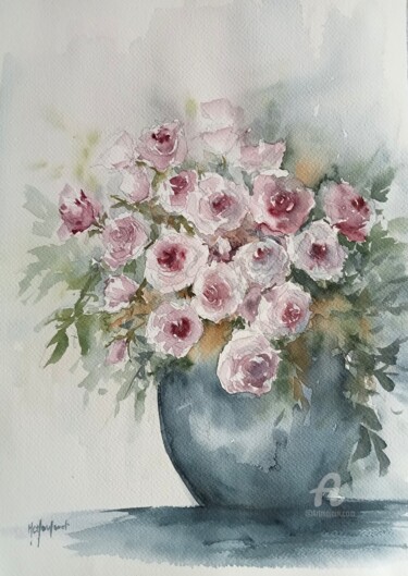 Peinture intitulée "Vase bleu" par Marie-Charlotte Houpeurt-Chauffeté, Œuvre d'art originale, Aquarelle