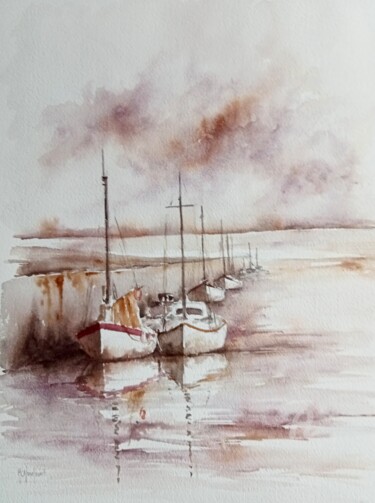 Peinture intitulée "Reflets à Oléron" par Marie-Charlotte Houpeurt-Chauffeté, Œuvre d'art originale, Aquarelle