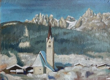 Chiesa di Pozza Pittura intitolato "Chiesa di Pozza" da Ermanno Mazza, Opera d'arte originale, Olio