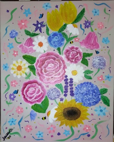 Peinture intitulée "Colores de flores" par Laura Cano, Œuvre d'art originale, Acrylique Monté sur Châssis en bois