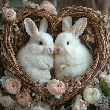 Bunnies love fluffy bunnies. "Bunnies love fluffy…" başlıklı Dijital Sanat Nadzeya Dzemianchuk tarafından, Orijinal sanat, AI tarafından oluşturulan görü…