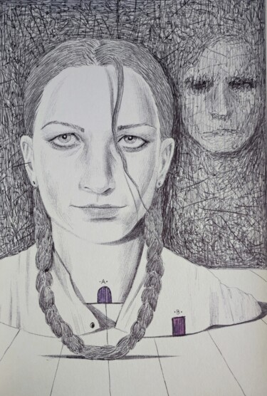 Disegno intitolato "Nellina" da Milto Sideris, Opera d'arte originale, Biro