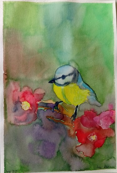 Schilderij getiteld "Vogel #04" door Hatice Diker, Origineel Kunstwerk, Aquarel