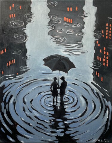 Painting titled "LE DELUGE" by Robert Inestroza, Original Artwork, Oil Mounted on Wood Stretcher frame
