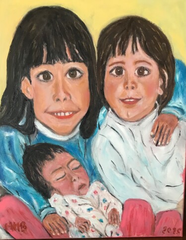 Painting titled "La naissance" by Maria Helena De  Macedo  Benier, Original Artwork, Oil Mounted on artwork_cat.
