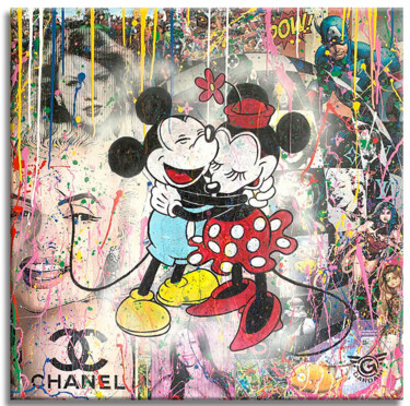Painting titled "Mickey Hug-Paris" by Gardani, Original Artwork, Acrylic Mounted on Wood Stretcher frame