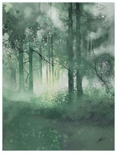 绘画 标题为“Forest morning (1)” 由Nazar Grunyka, 原创艺术品, 水彩