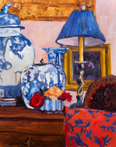 Peinture intitulée "Blue and White, Lam…" par Anastasiia Gladkova, Œuvre d'art originale, Huile