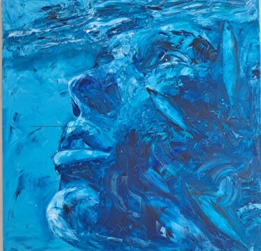 Schilderij getiteld "The Blue _ 1" door Evi Panteleon, Painter, Origineel Kunstwerk, Olie Gemonteerd op Houten paneel